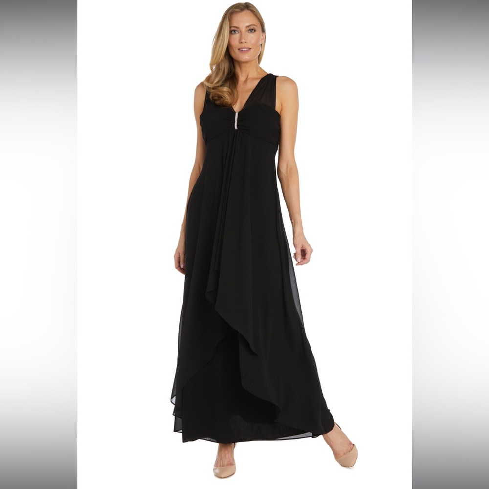 R&M Richards Ruffle Rhinestone Flyaway Dress 12 & 14 NWT
